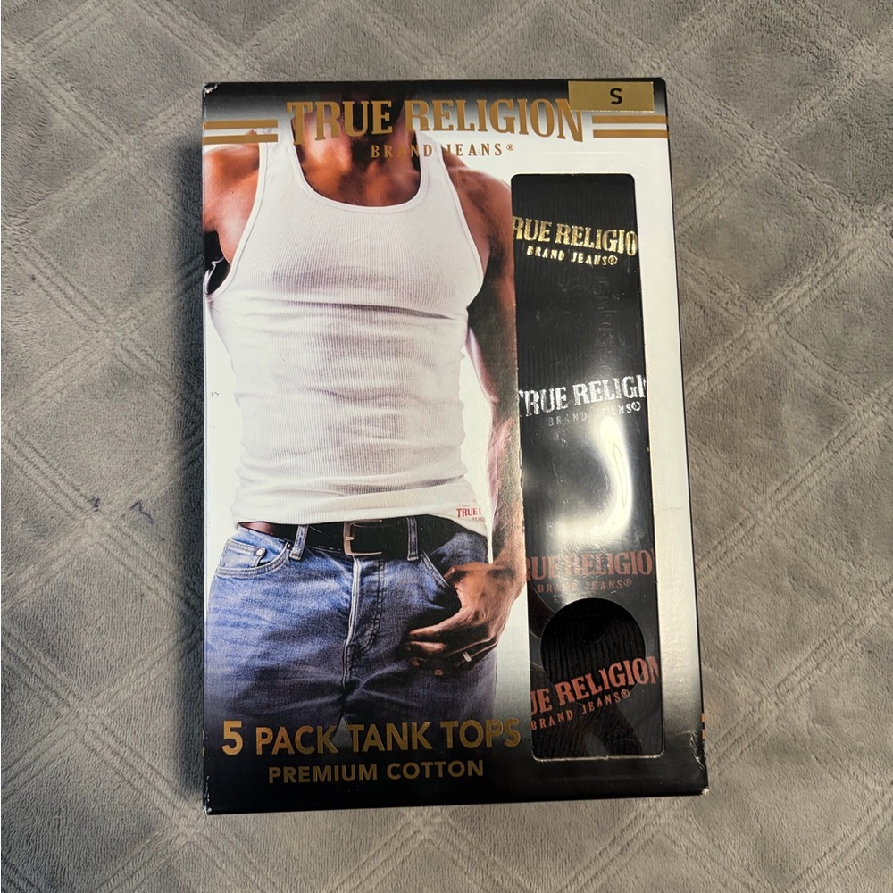 True Religion Black Box with Gold Stripes